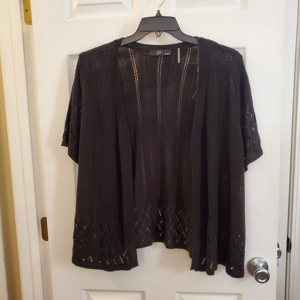 Cyrus Woman sz 2X black open front knit‎ short slv cardigan topper career casual